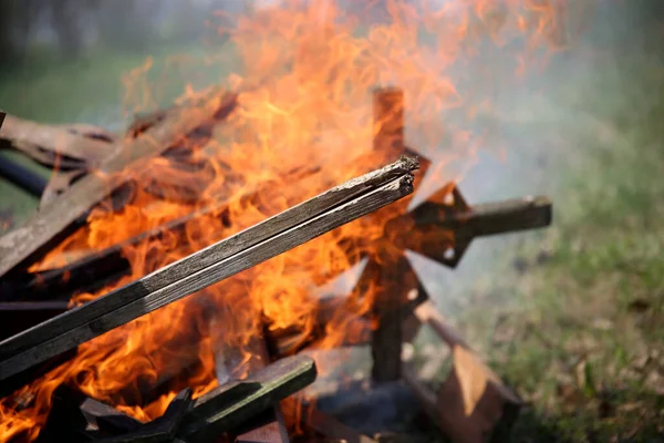 Ancient Traditions Burning Bonfires Cemeteries Old Crosses Were Burned Dead — Stockfoto