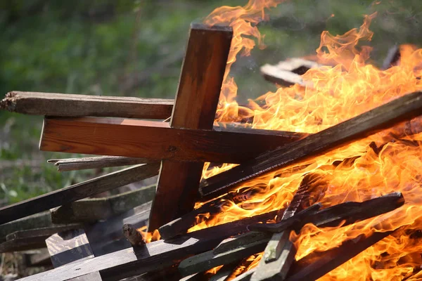 Ancient Traditions Burning Bonfires Cemeteries Old Crosses Were Burned Dead — Stock Photo, Image