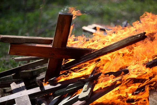 Ancient Traditions Burning Bonfires Cemeteries Old Crosses Were Burned Dead — Stock Photo, Image