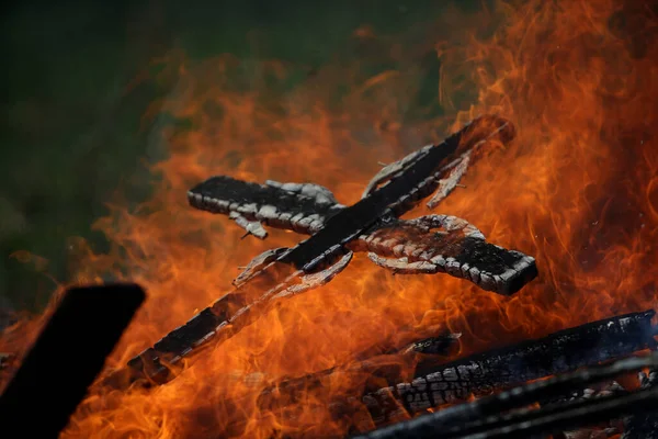 Ancient Traditions Burning Bonfires Cemeteries Old Crosses Were Burned Dead — Stockfoto