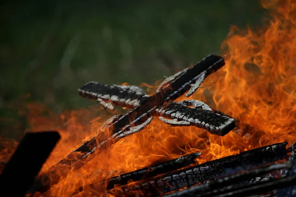 Ancient Traditions Burning Bonfires Cemeteries Old Crosses Were Burned Dead — Stockfoto