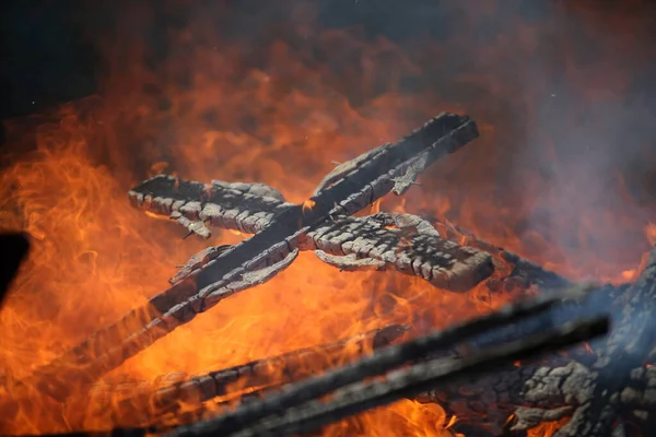 Ancient Traditions Burning Bonfires Cemeteries Old Crosses Were Burned Dead — Stockfoto