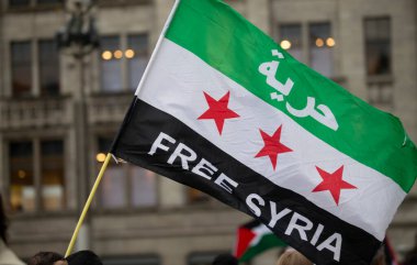 Waving flag of the Syrian Arab Republic in Amsterdam. 2021 05 22