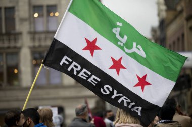 Waving flag of the Syrian Arab Republic in Amsterdam. 2021 05 22