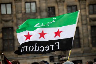 Waving flag of the Syrian Arab Republic in Amsterdam. 2021 05 22