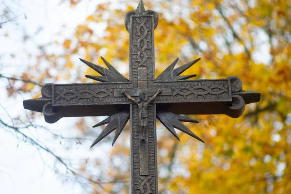 Lithuanian Folk Art Old Roadside Cross Symbol Faith — Stock Photo, Image