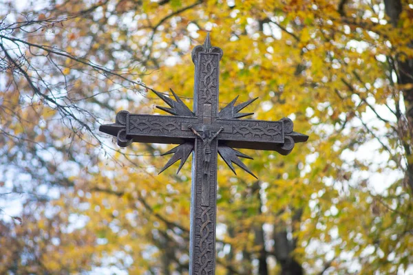 Litauische Volkskunst Ein Altes Straßenkreuz Symbol Des Glaubens — Stockfoto