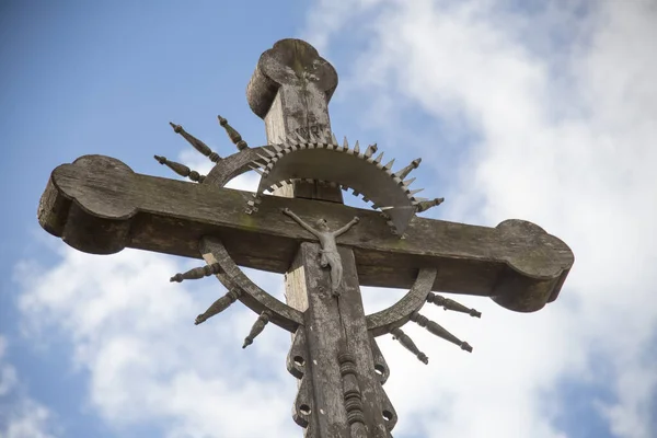 Lithuanian Folk Art Old Roadside Cross Symbol Faith — Stock Photo, Image