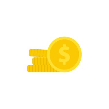 Beyaz arka planda izole edilmiş altın sikkelerin arka planına karşı duran bir altın dolar. Düz vektör illüstrasyonu