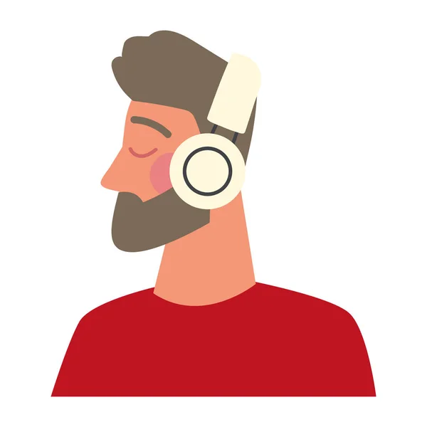 Bearded man with headphones — Stock Vector