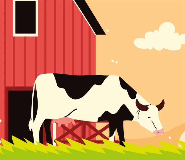 Granero y vaca de granja — Archivo Imágenes Vectoriales