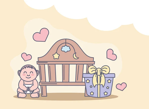 Cuna de bebé y regalo — Vector de stock