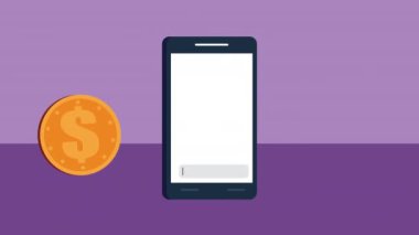 akıllı telefon ve bozuk para finansal animasyonu