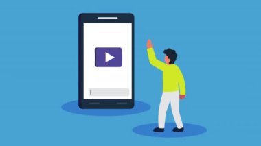 Akıllı telefon animasyonlu genç adam