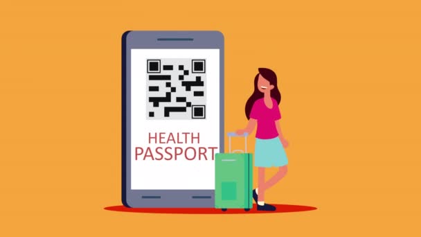 Ковид 19 паспорт болезни цифровой и путешественник — стоковое видео