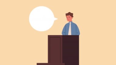 Adalet yargıcı kürsüde konuşuyor.