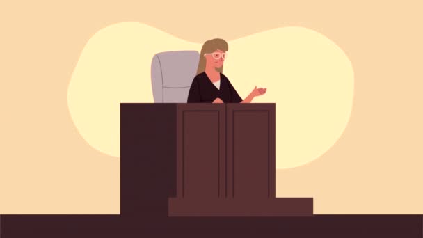 Female judge seated in podium animation — Stock Video