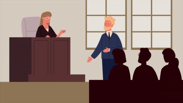 Justiça tribunal sala de animação cena — Vídeo de Stock