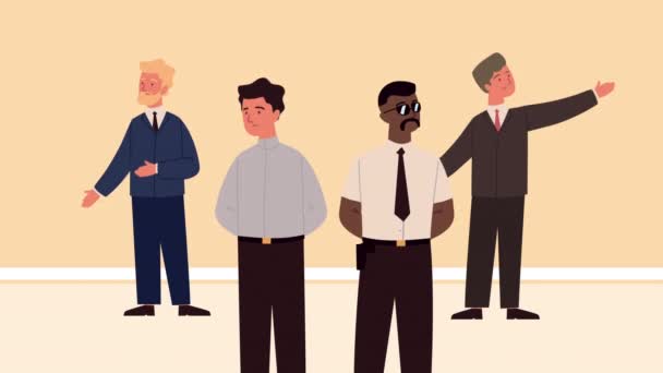 Elegantes hombres de negocios trabajo en equipo personajes de animación — Vídeos de Stock