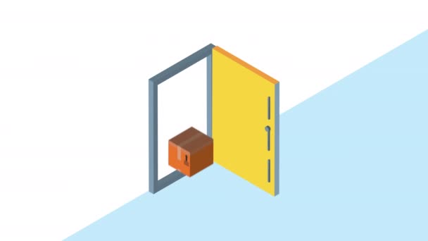 Дверь с коробкой логистической анимации — стоковое видео