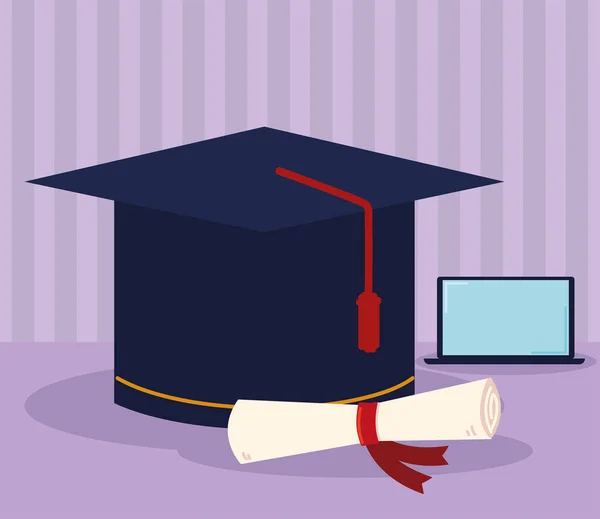 虚拟毕业帽和证书 — 图库矢量图片
