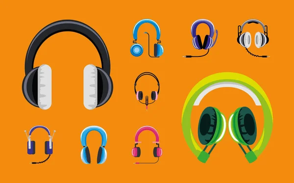 Icons headphones devices — Stock Vector