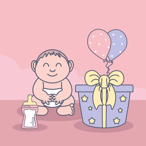 Bébé ballons et cadeau — Image vectorielle