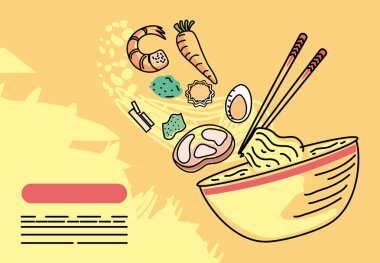 Ramen yemeği ve çubuk.
