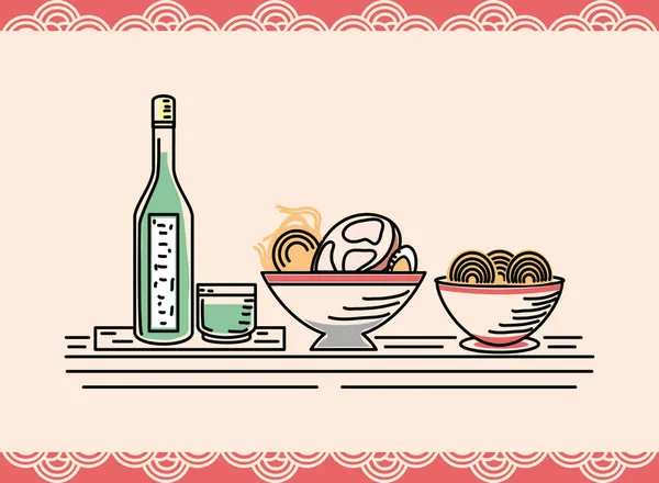 Comida y bebida japonesas — Vector de stock