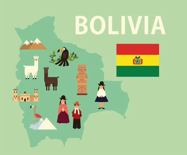 Bolivia karta och kultur — Stock vektor