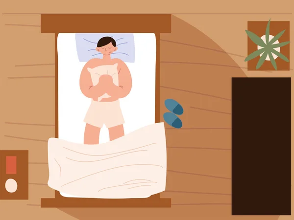 Spící muž v ložnici — Stockový vektor