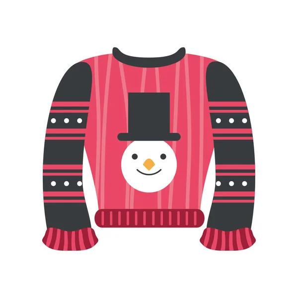 Boneco de neve rosto em suéter feio — Vetor de Stock