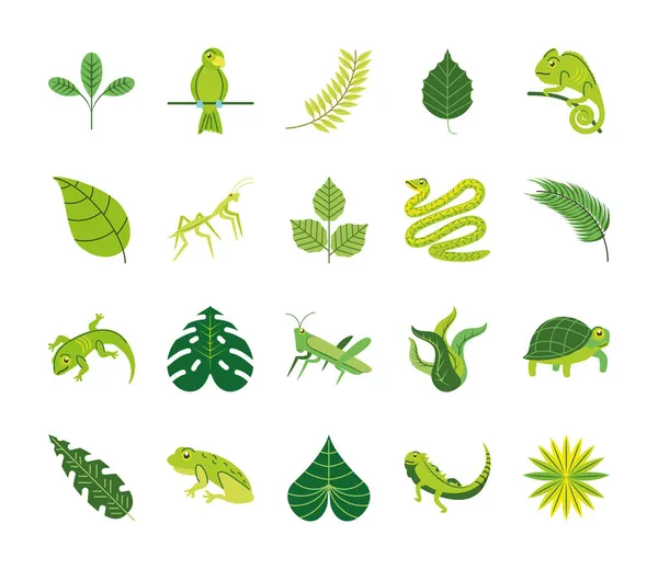 Zielone liście i zwierzęta — Wektor stockowy