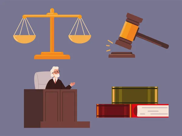 Ícones julgamento justiça — Vetor de Stock