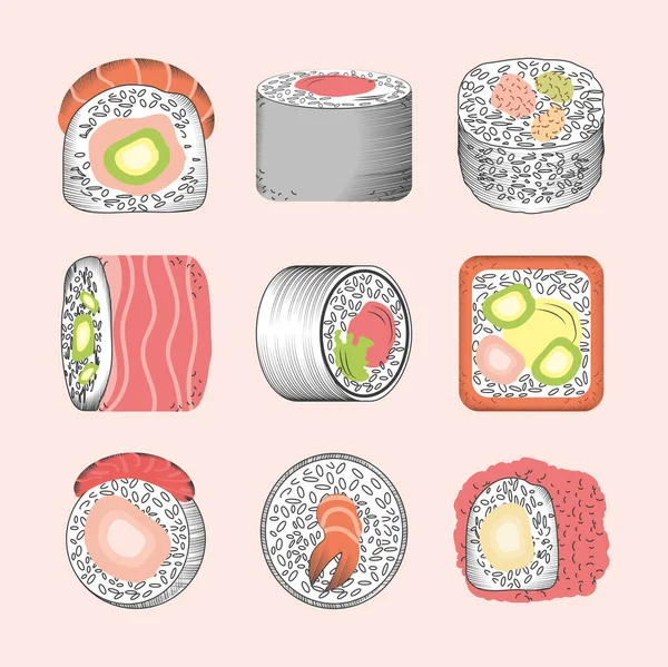 Delicioso set de sushi — Vector de stock