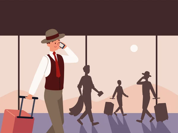Uomini d'affari in viaggio con bagagli — Vettoriale Stock