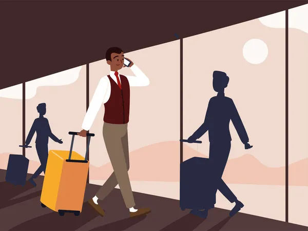 Wandernde Geschäftsleute auf einem Flughafen — Stockvektor