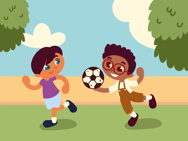 サッカーボールで遊ぶ少年たち — ストックベクタ