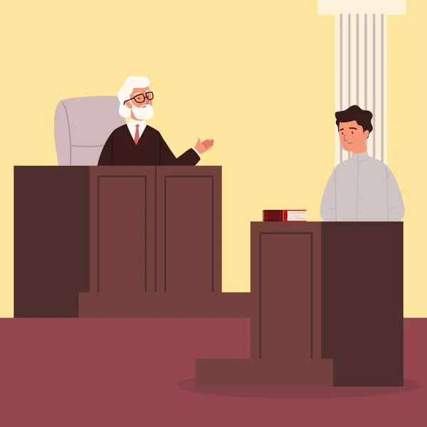 Judge and witness in courtroom — Stock Vector