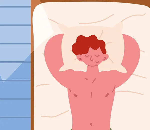 Joven dormir en la cama — Vector de stock