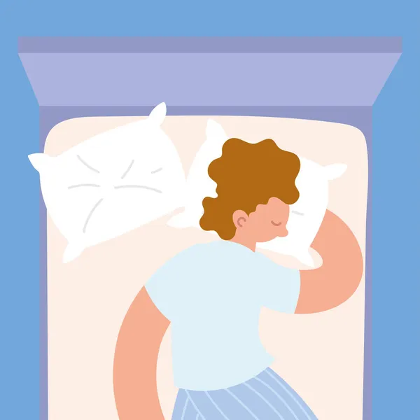 Hombre tranquilo durmiendo en la cama — Vector de stock