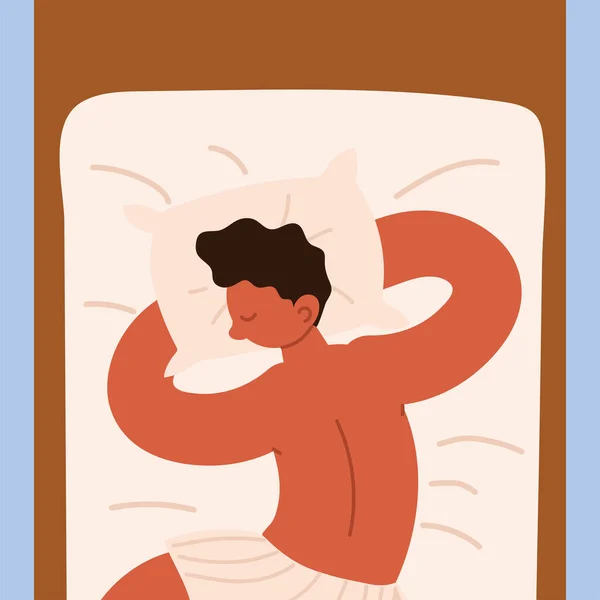 Hombre durmiendo en la cama — Vector de stock