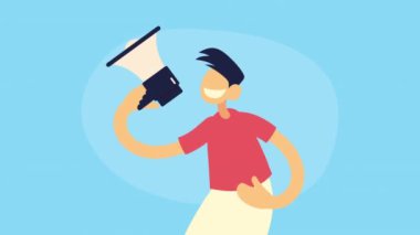 Megafon sosyal medya animasyonu olan bir adam