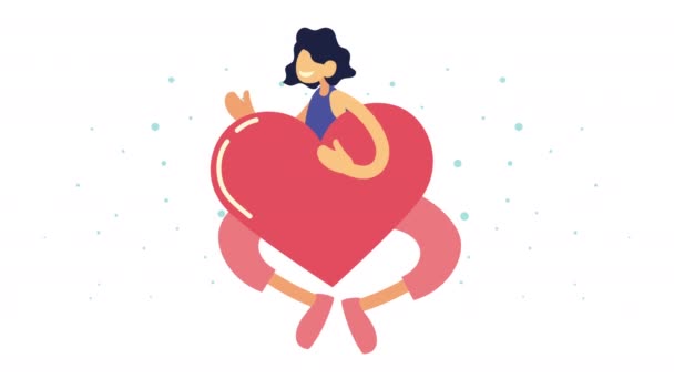 Γυναίκα με καρδιά μέσα κοινωνικής δικτύωσης animation — Αρχείο Βίντεο
