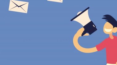 Megafonlu ve sosyal medya animasyonlu bir adam