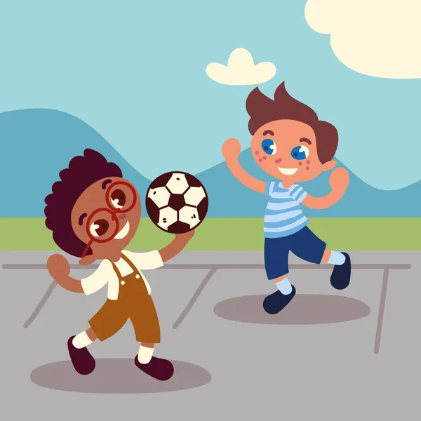Jouer les garçons avec la balle — Image vectorielle