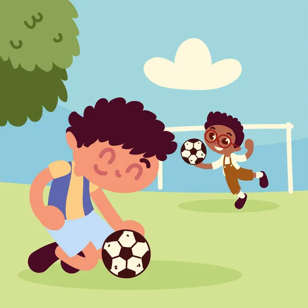 Boys playing with soccer balls — Stock Vector