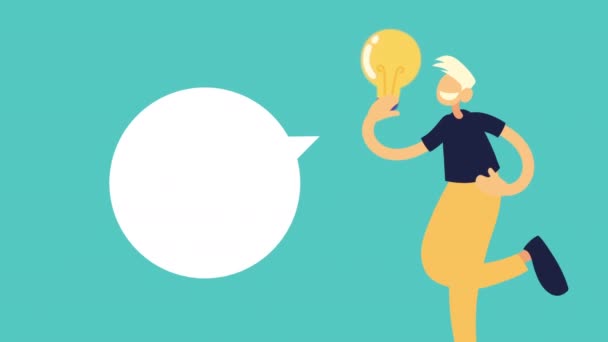 Man with bulb and speech bubble — Stock Video