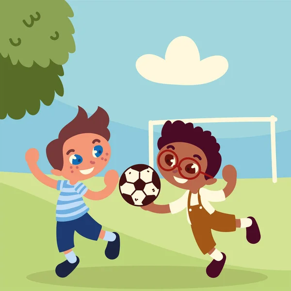 Kids playing with soccer ball — Stock Vector