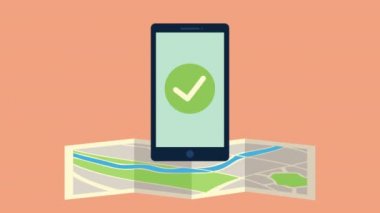 Kağıt harita dağıtım servisi animasyonundaki akıllı telefon